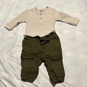 Old Navy Baby Cream Knit Sweater with Dark Green Pants